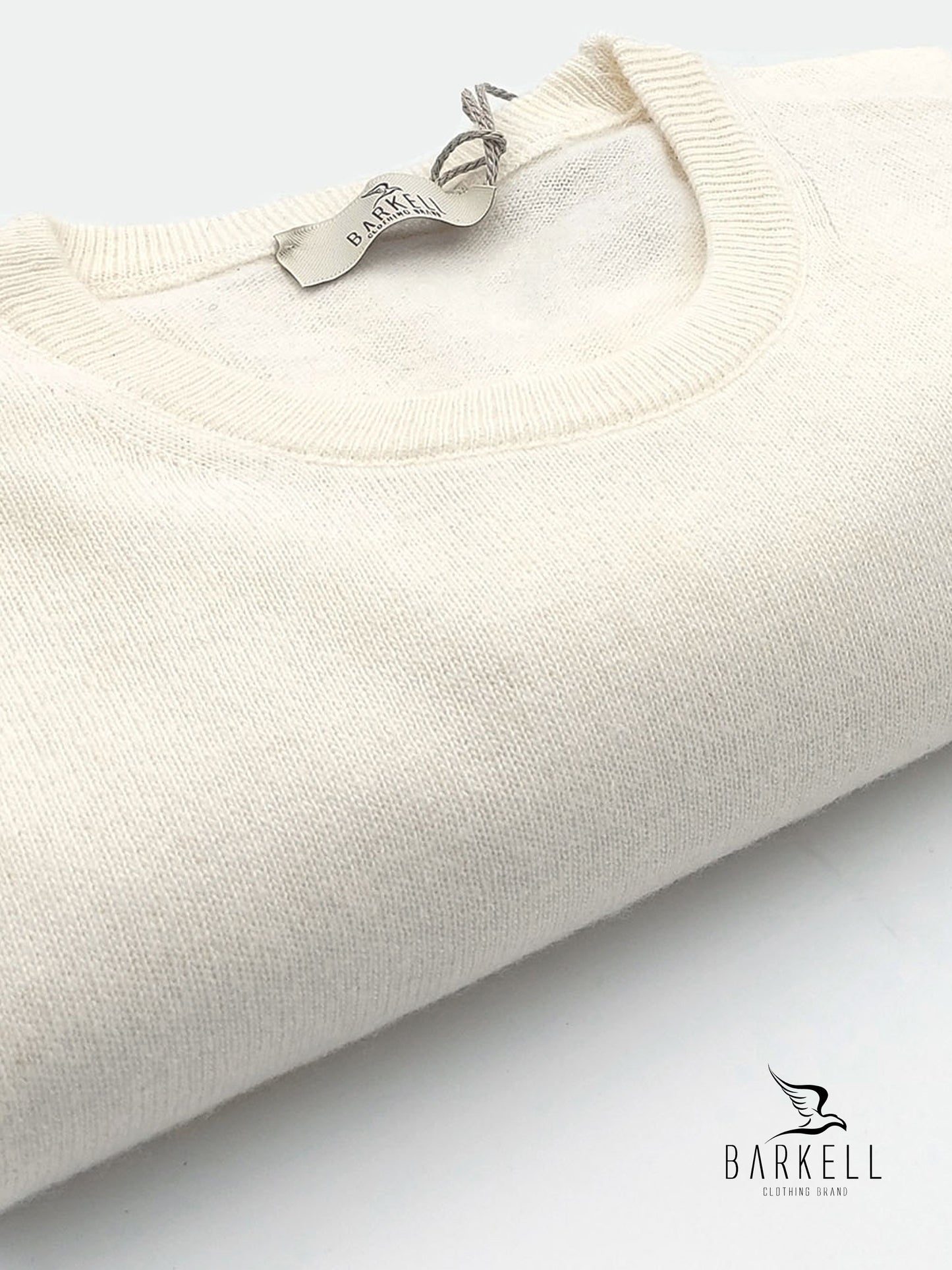 Maglia Girocollo Rasata in Misto Lana con 5% di Cashmere Color Gesso