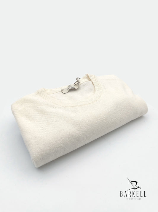 Maglia Girocollo Rasata in Misto Lana con 5% di Cashmere Color Gesso