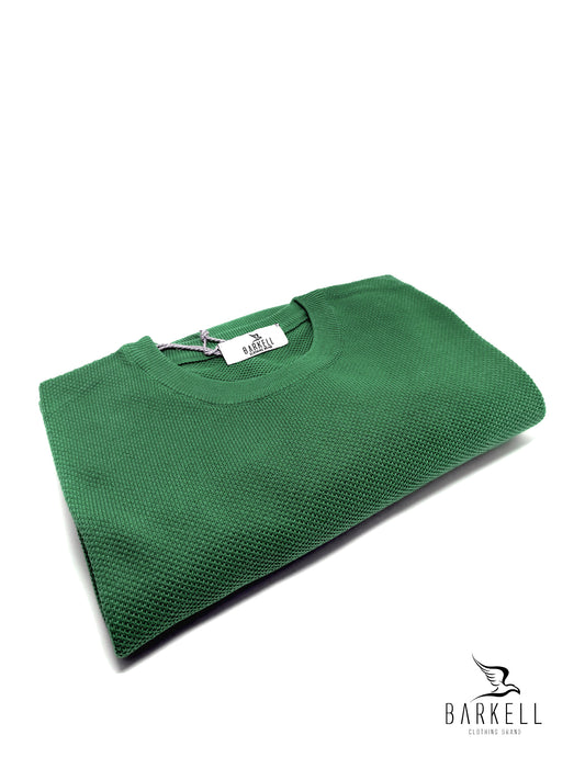 Maglia Girocollo in Puro Cotone Piquet Color Verde Prato