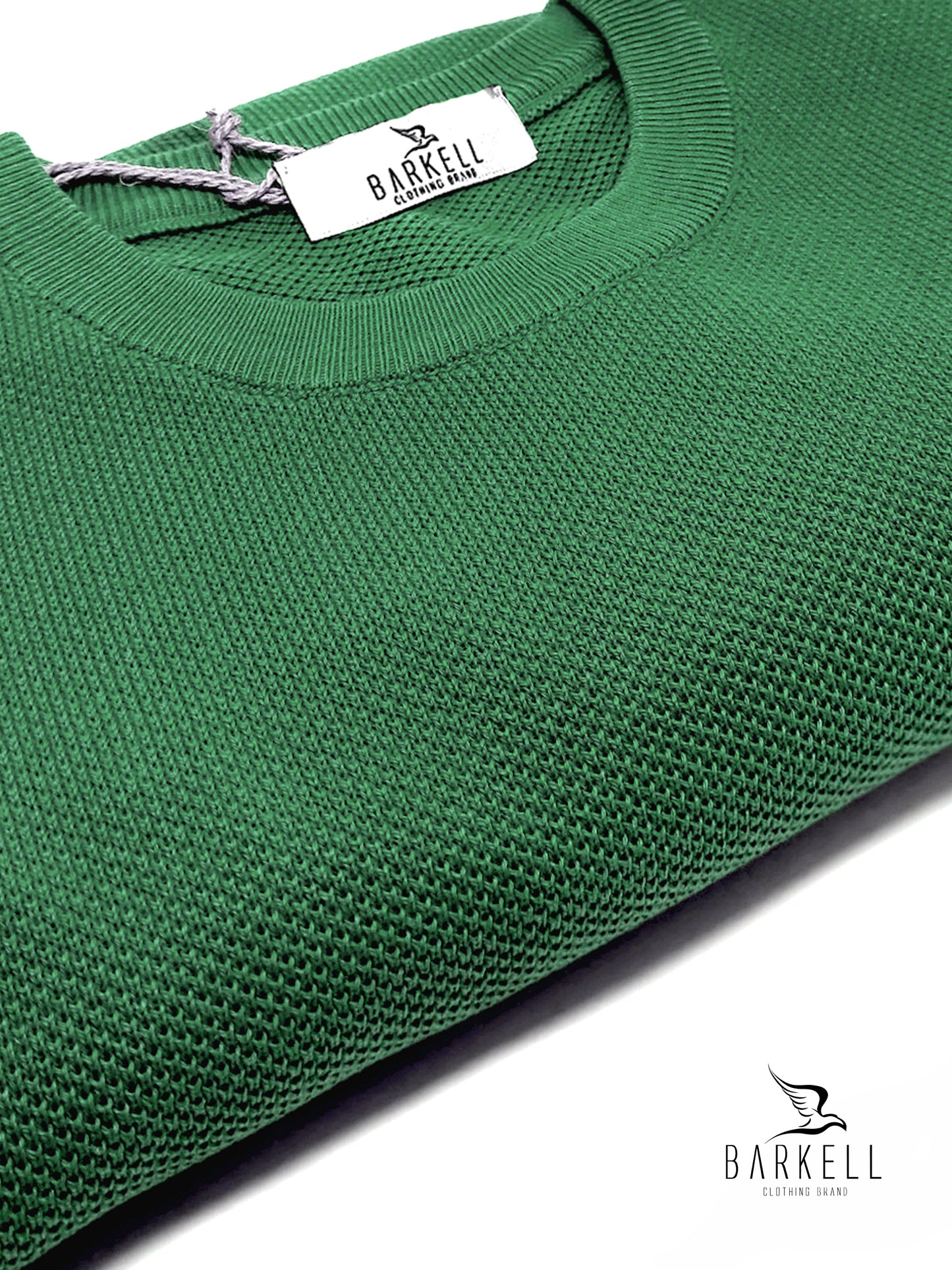 Maglia Girocollo in Puro Cotone Piquet Color Verde Prato