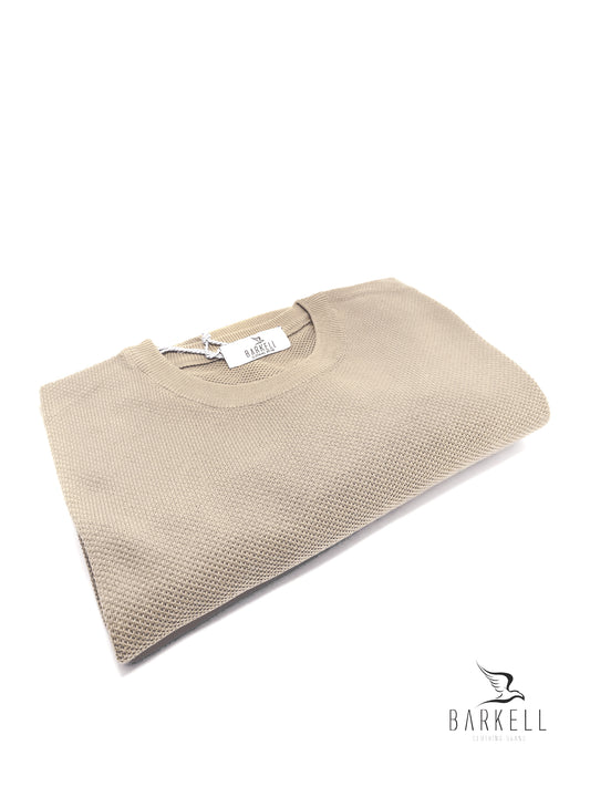 Maglia Girocollo in Puro Cotone Piquet Color Beige