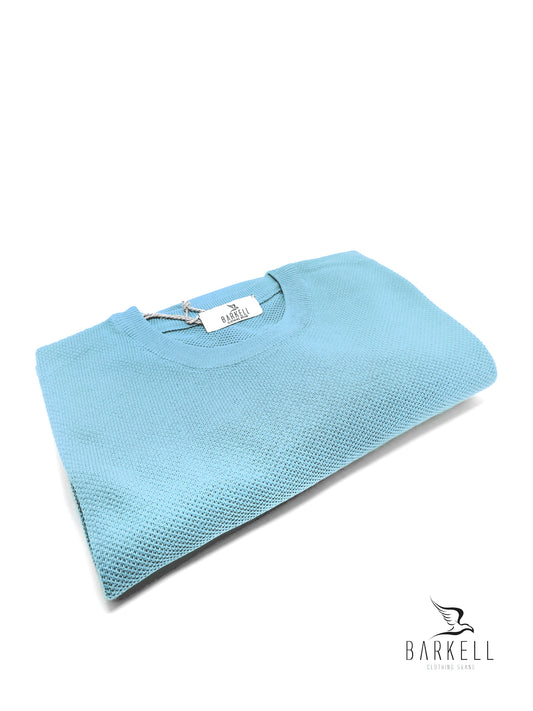 Maglia Girocollo in Puro Cotone Piquet Color Cielo
