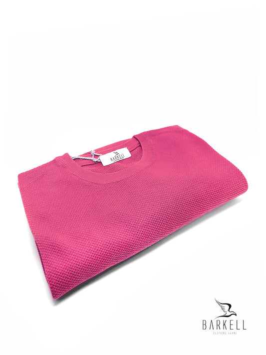 Maglia Girocollo in Puro Cotone Piquet Color Fuxia