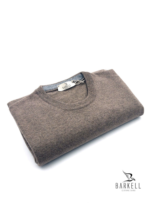 Maglia Girocollo Rasata in Misto Lana con 10% di Cashmere Color Cammello/Castoro