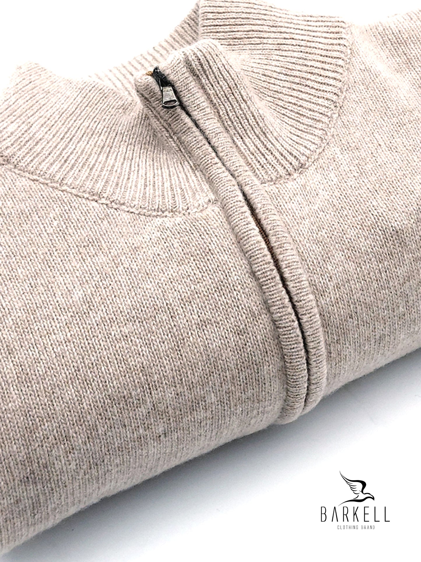 Maglia Mezza Zip in Pura Lana Supersoft Color Beige