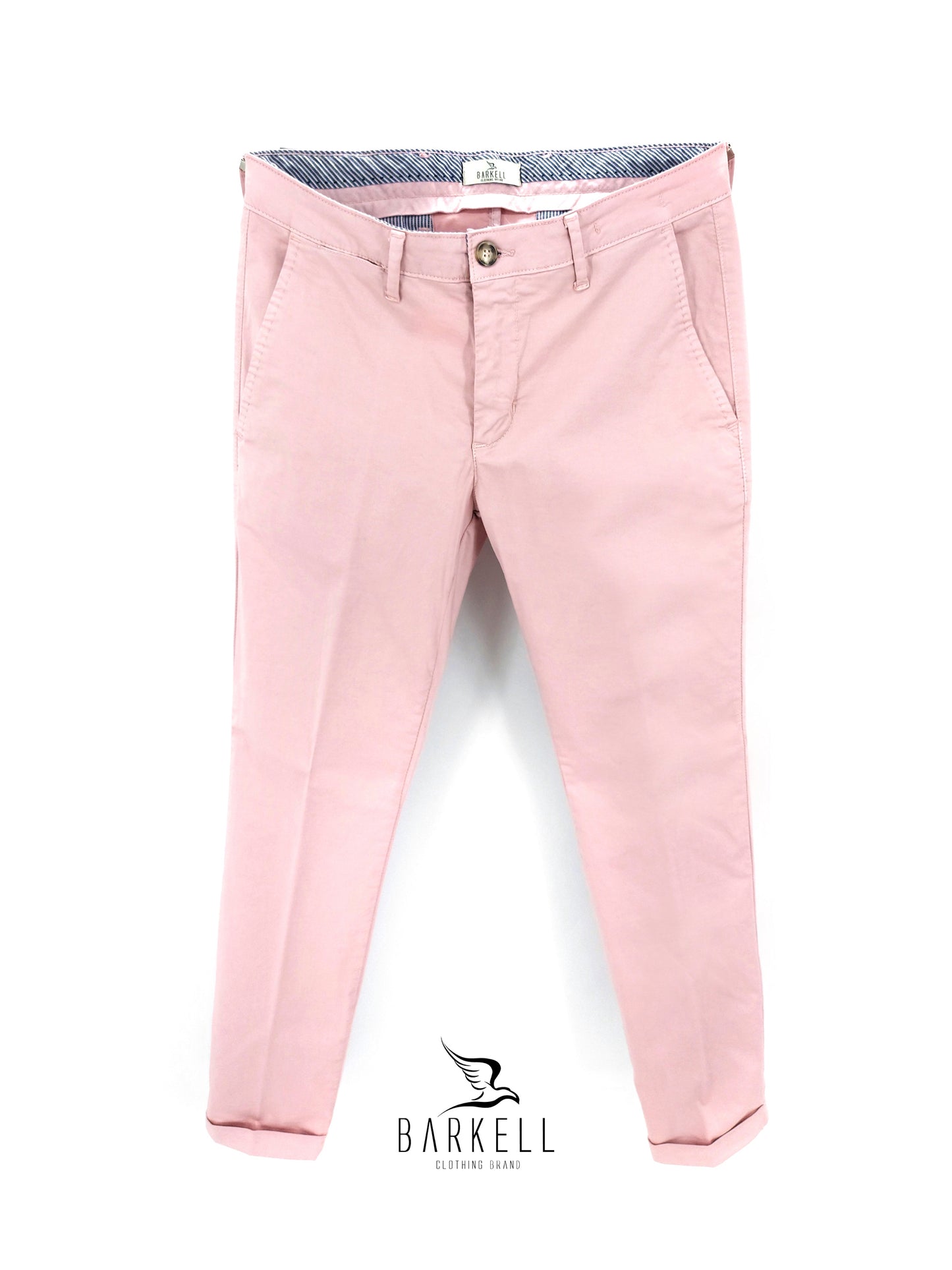 Pantalone Rosa Cipria Modello Chinos in Cotone Raso