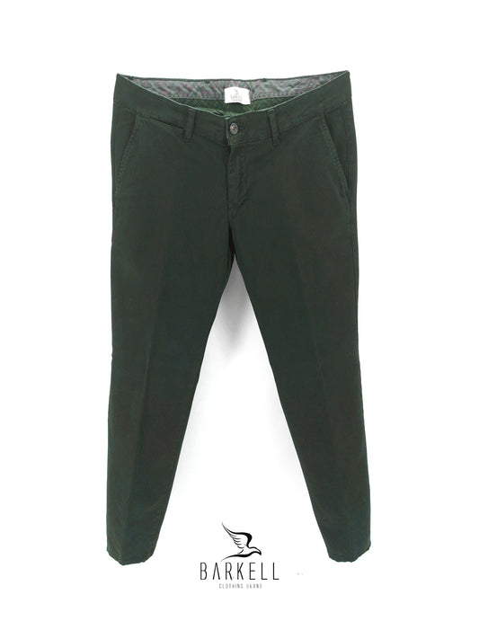 Pantalone Verde Modello Chinos in Cotone Cannettato Diagonale