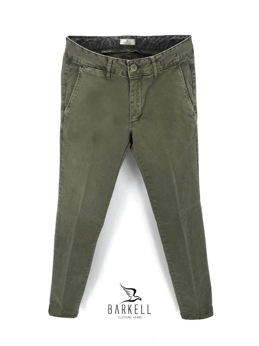Pantalone Verde Militare Modello Chinos in Cotone Gabardina Ice Vintage