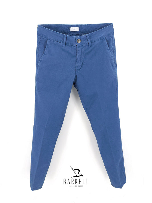 Pantalone Blu Avio Modello Chinos in Cotone Gabardina