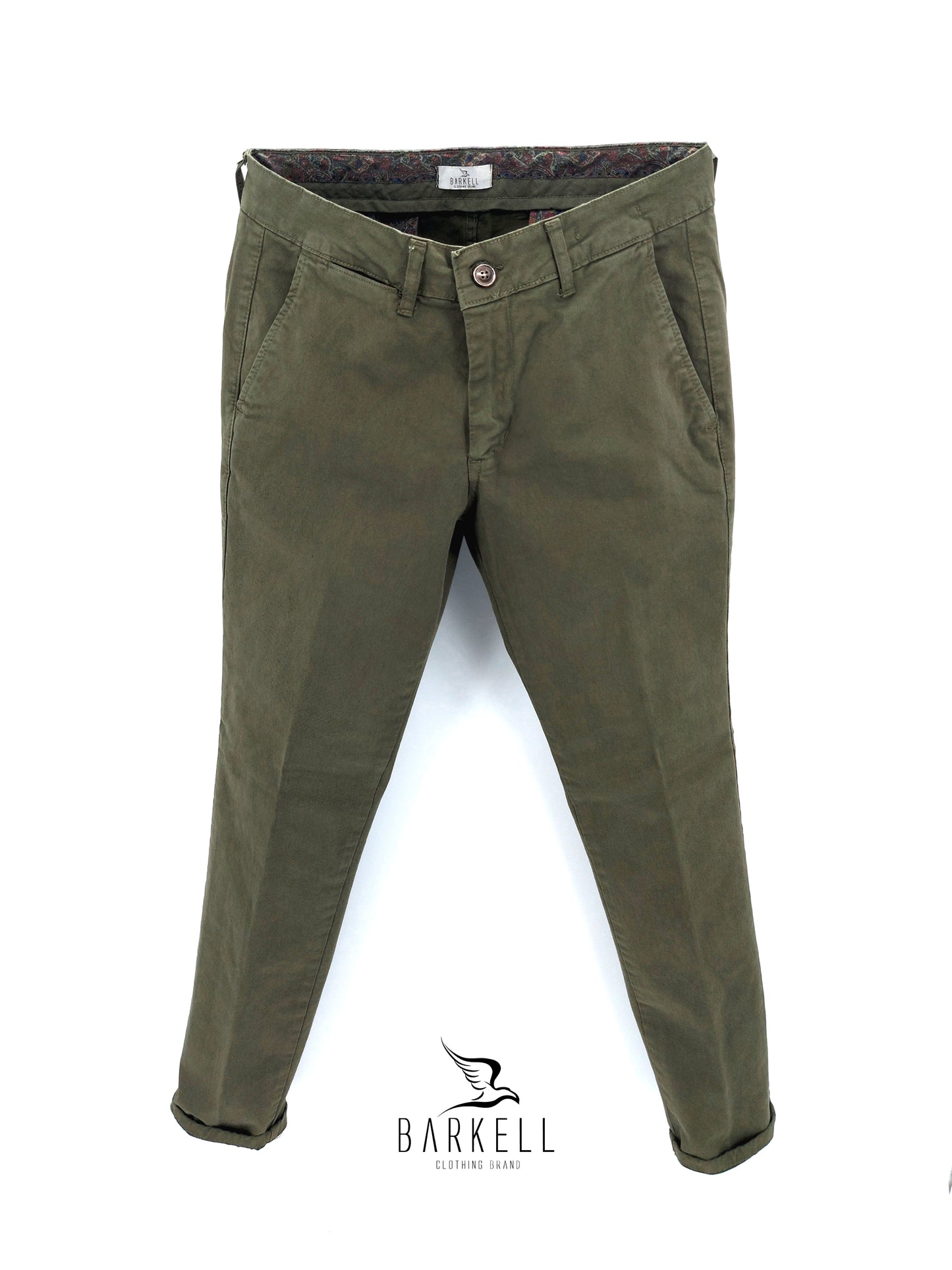 Pantalone Verde Modello Chinos in Cotone Gabardina