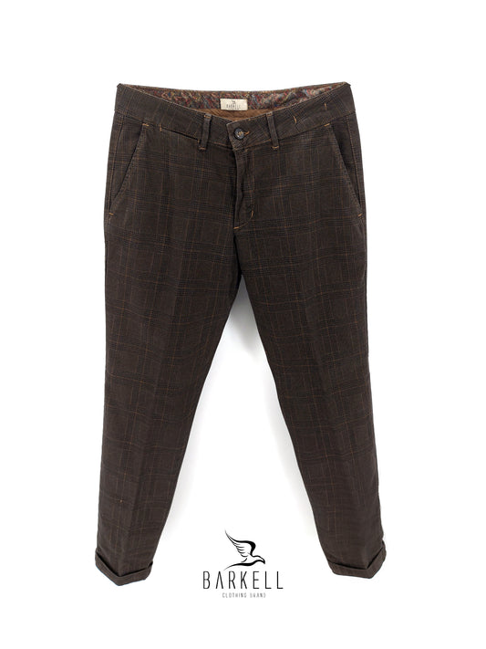 Pantalone Cammello Modello Chinos in Cotone Principe Di Galles