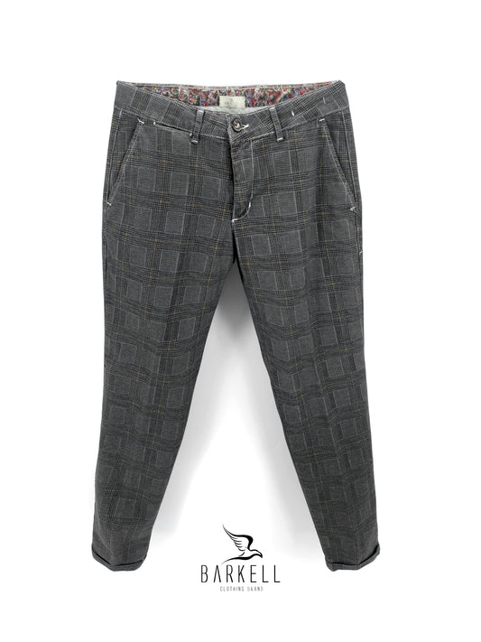 Pantalone Grigio Ghiaccio Modello Chinos in Cotone Principe Di Galles