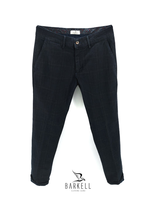 Pantalone Blu Indaco Modello Chinos in Cotone Principe Di Galles