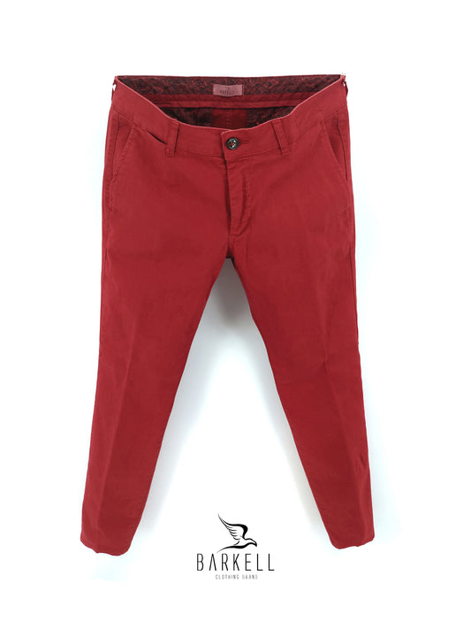 Pantalone Rosso Carminio Modello Chinos in Cotone Piquet