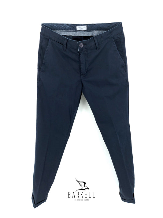 Pantalone Blu Modello Chinos in Cotone Raso