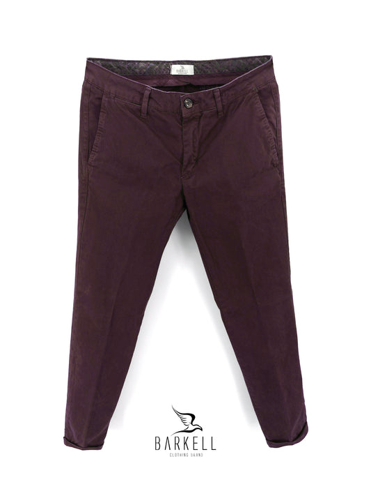 Pantalone Bordeaux Modello Chinos in Cotone Raso