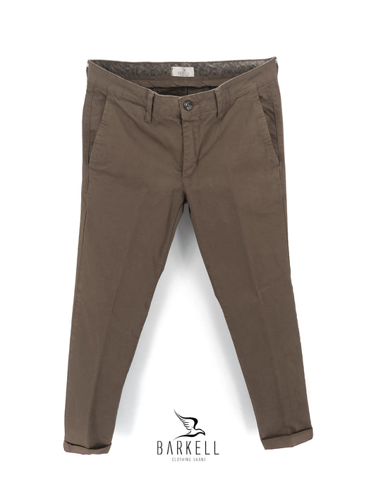 Pantalone Fango Modello Chinos in Cotone Raso