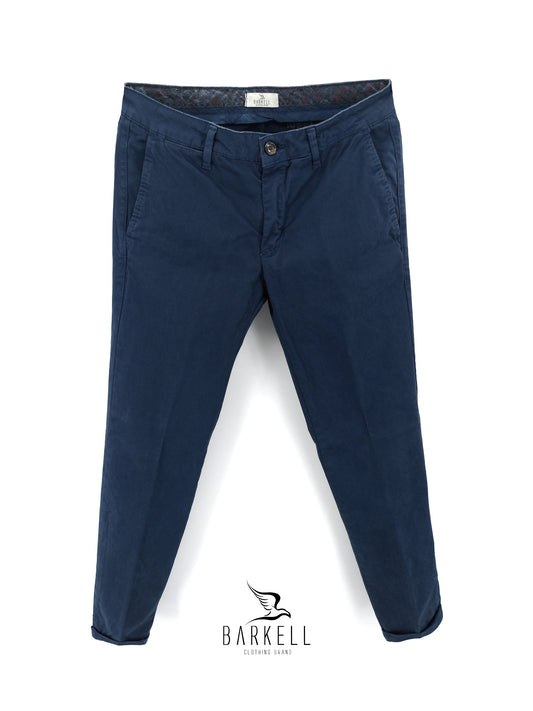 Pantalone Blu Indaco Modello Chinos in Cotone Raso