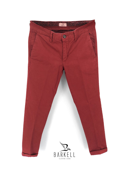 Pantalone Rosso Carminio Modello Chinos in Cotone Raso