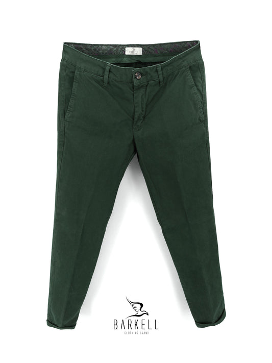 Pantalone Verde Bottiglia Modello Chinos in Cotone Raso