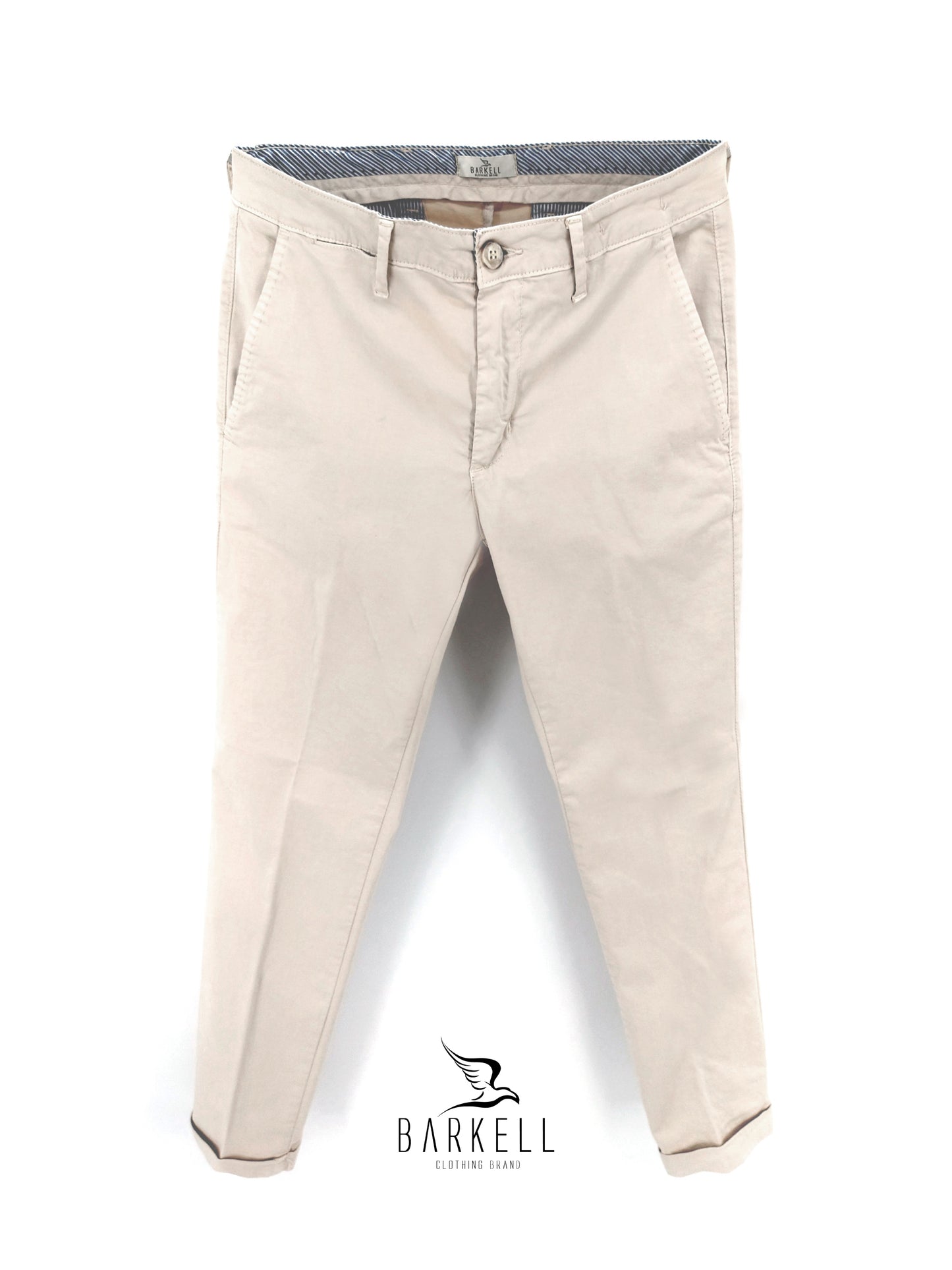 Pantalone Sabbia Chiaro Modello Chinos in Cotone Raso
