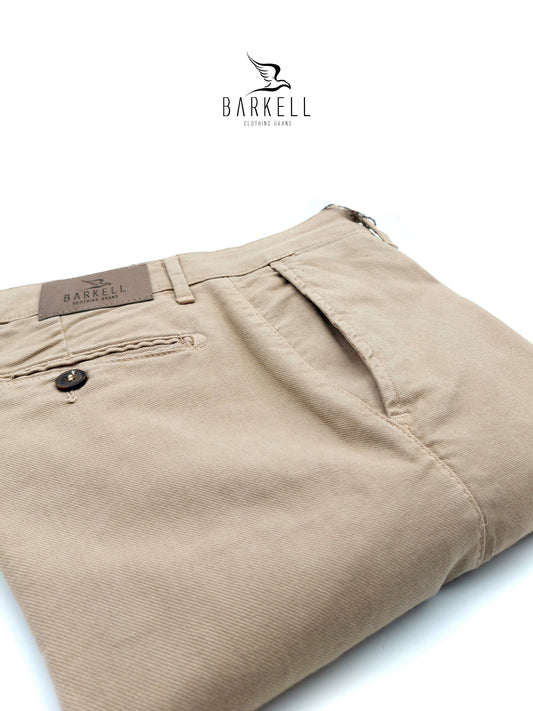 Beige Chinos model trousers in diagonal patterned cotton