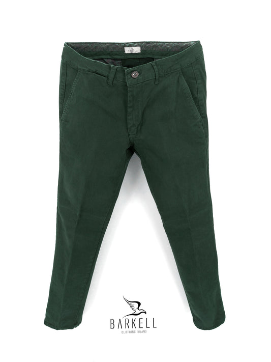 Pantalone Verde Bottiglia Modello Chinos in Cotone Gabardina