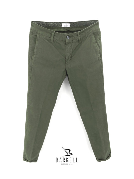 Pantalone Verde Militare Modello Chinos in Cotone Raso