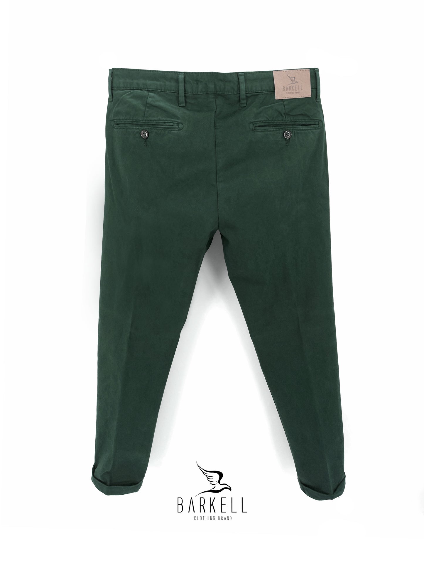 Pantalone Verde Bottiglia Modello Chinos in Cotone Raso