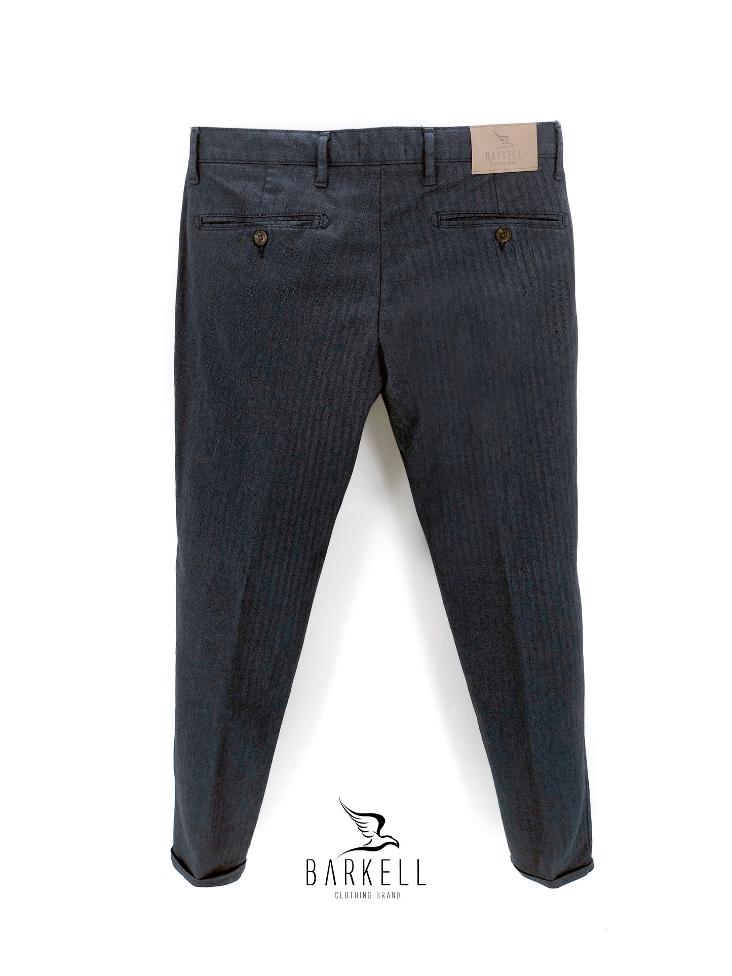 Pantalone Blu Dark Modello Chinos in Misto Cotone Spigato