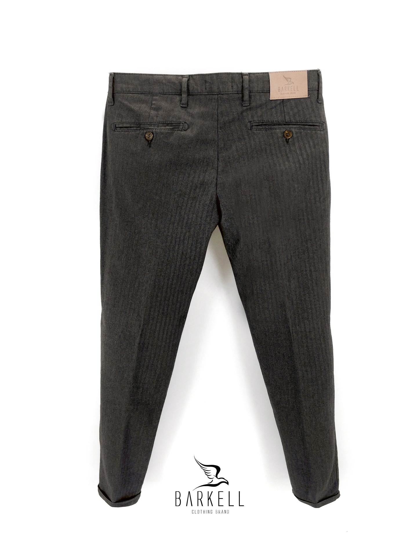 Pantalone Fango Modello Chinos in Misto Cotone Spigato