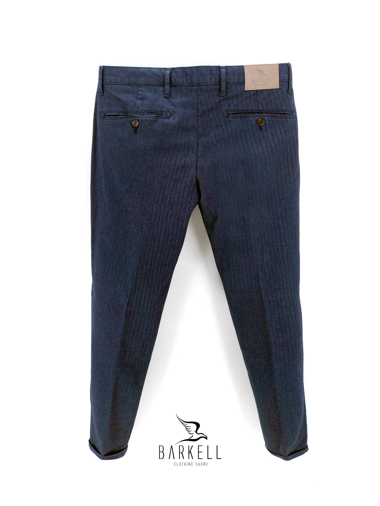 Pantalone Blu Indaco Modello Chinos in Misto Cotone Spigato