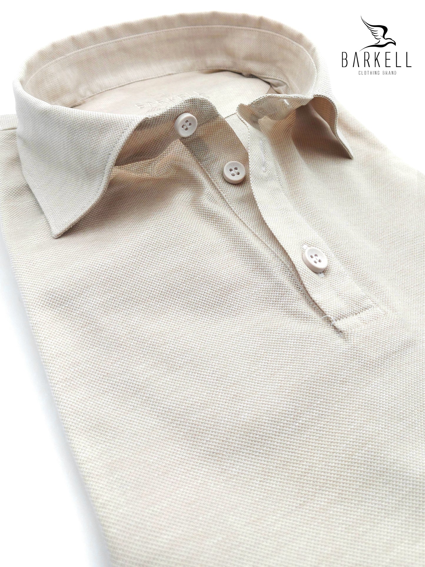 Polo con Collo Camicia in Filo di Scozia Piquet Color Beige