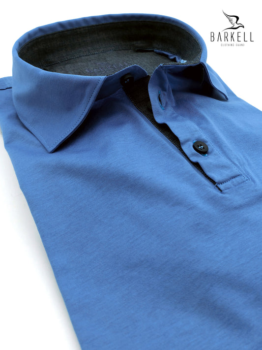 Polo con Collo Camicia in Filo di Scozia Color Azzurro