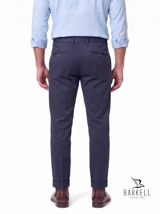 Pantalone Blu Indaco Modello Chinos in Cotone Raso
