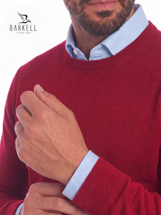 Jersey de cuello redondo de pura lana merino extrafina en rojo