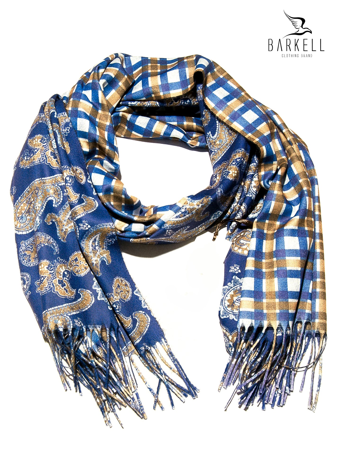 Sciarpa in Lana e 15% di Cashmere di Alta Qualità Fantasia Cashmere e Quadri fondo Indaco