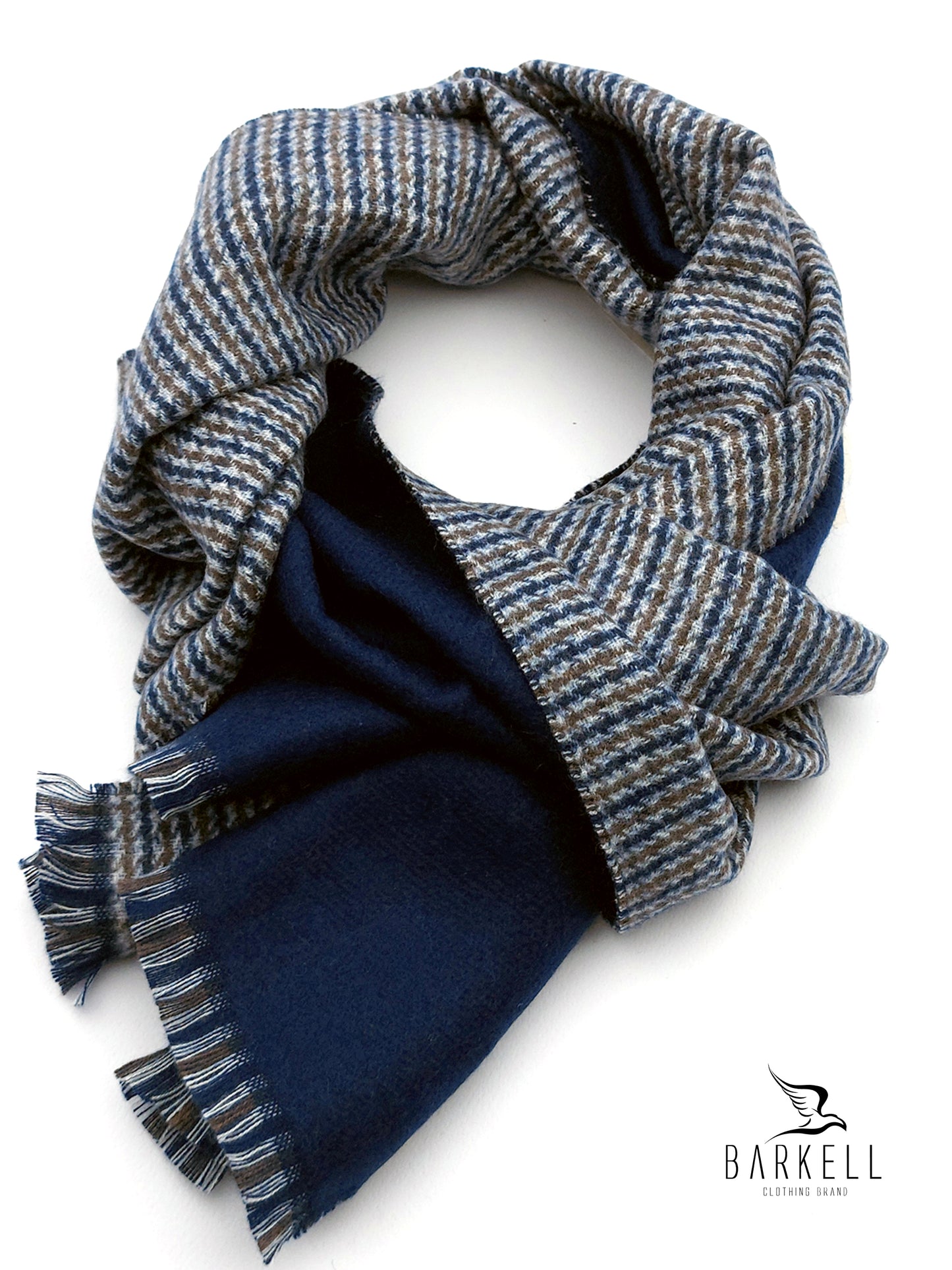 Sciarpino in Poliviscosa Effetto Lana Fantasia Pied de Poule Fondo Blu