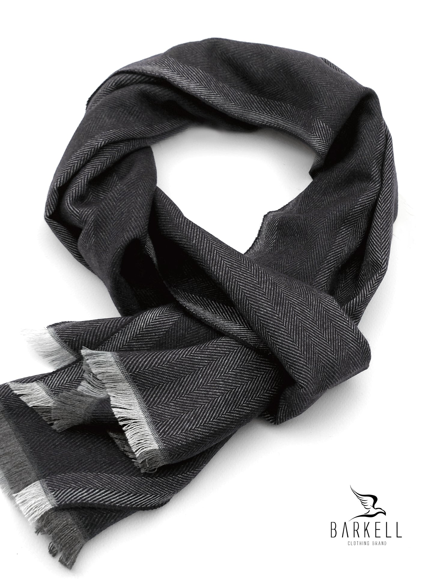 Sciarpino in Poliviscosa Effetto Lana Fantasia Resca Fondo Antracite