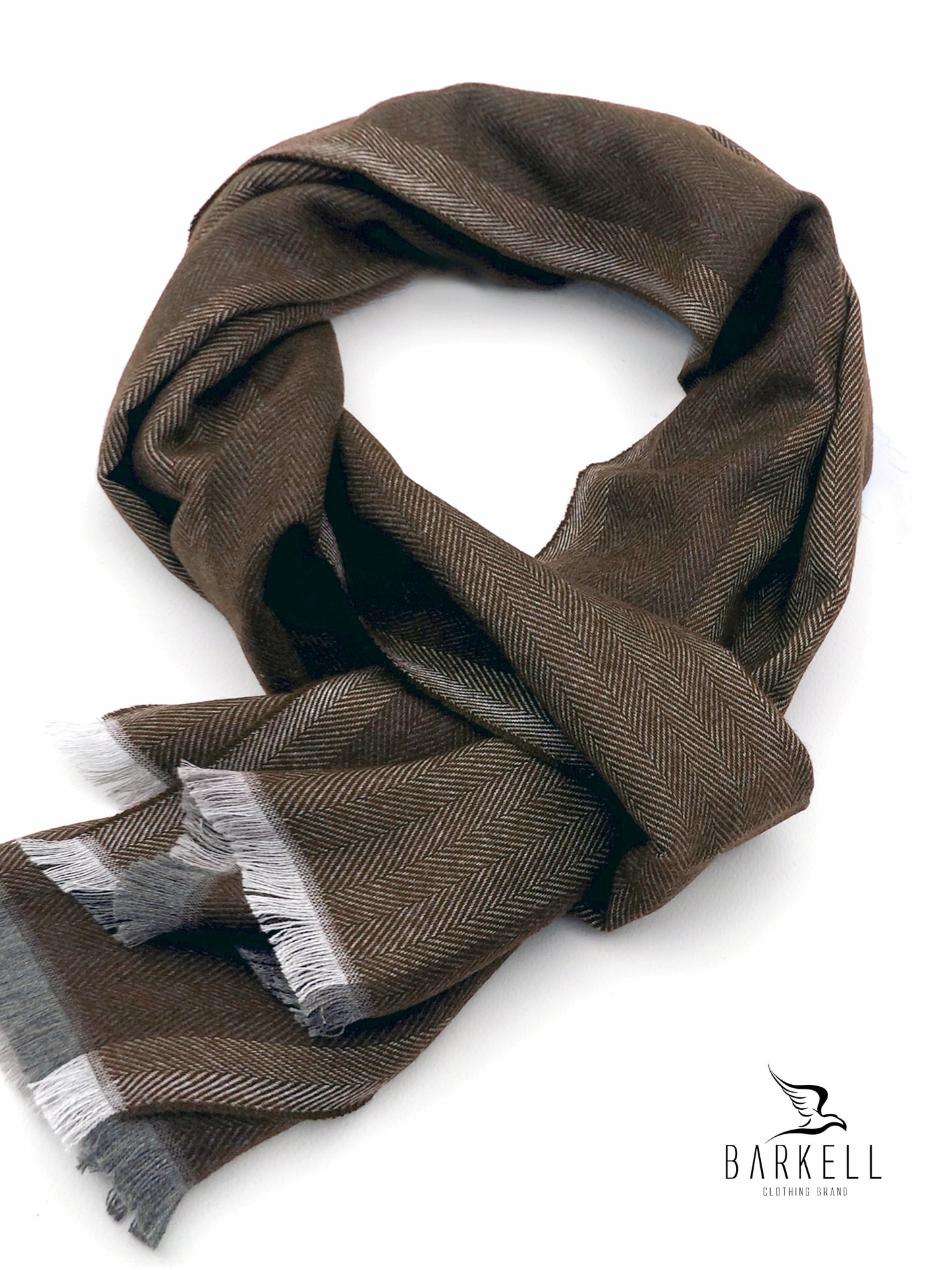 Sciarpino in Poliviscosa Effetto Lana Fantasia Resca Fondo Marrone