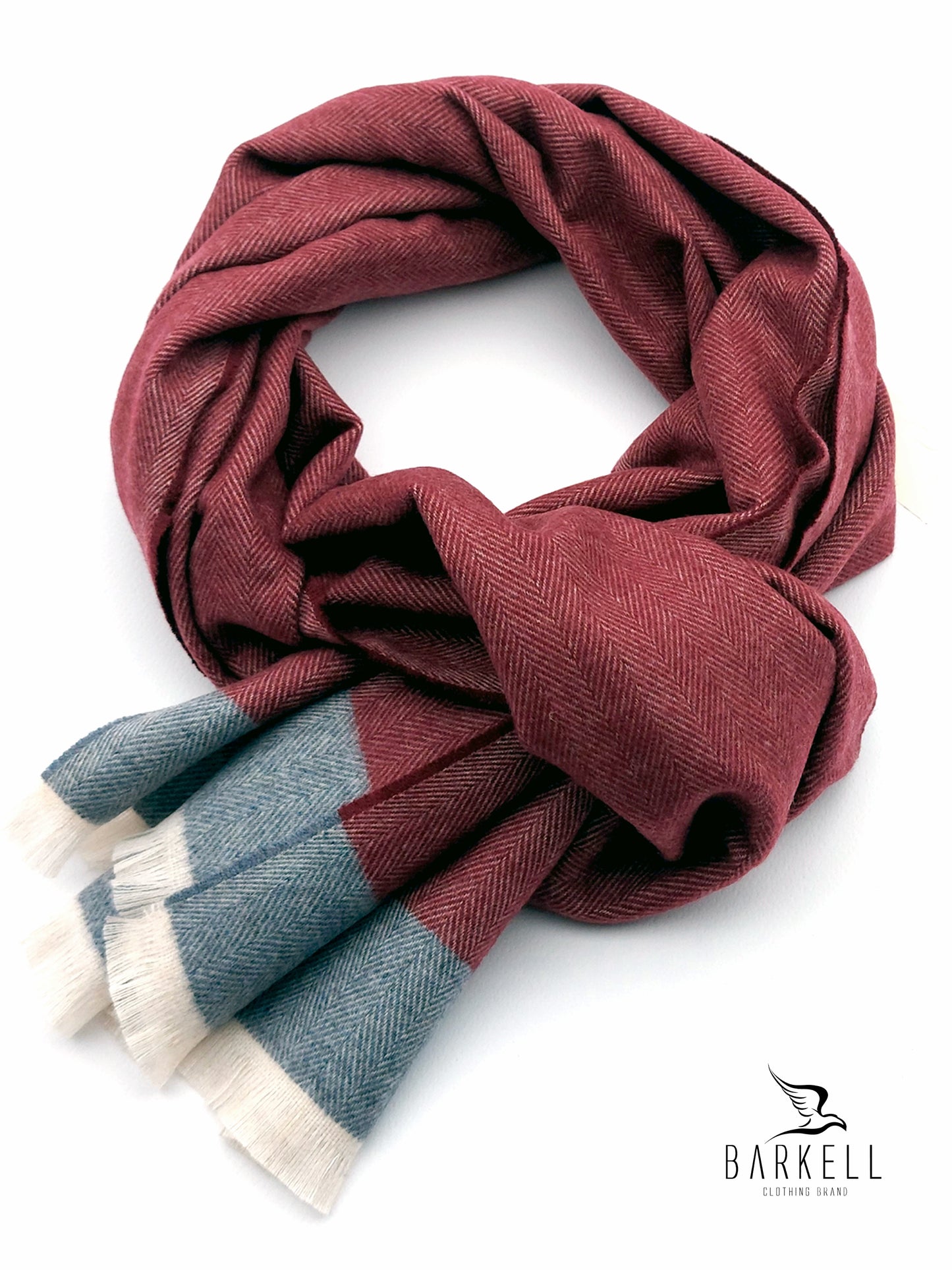Sciarpino in Poliviscosa Effetto Lana Fantasia Spigata Fondo Bordò