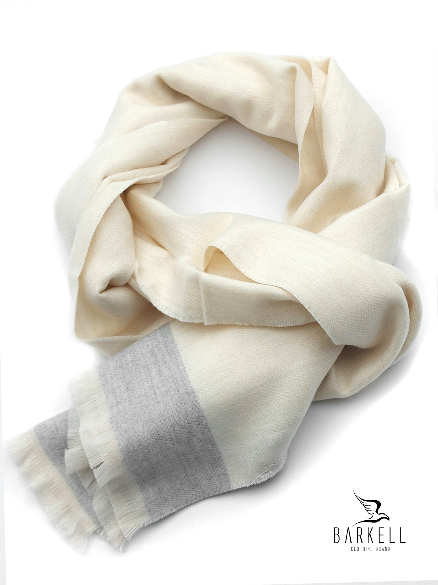 Sciarpino in Poliviscosa Effetto Lana Fantasia Spigata Fondo Panna