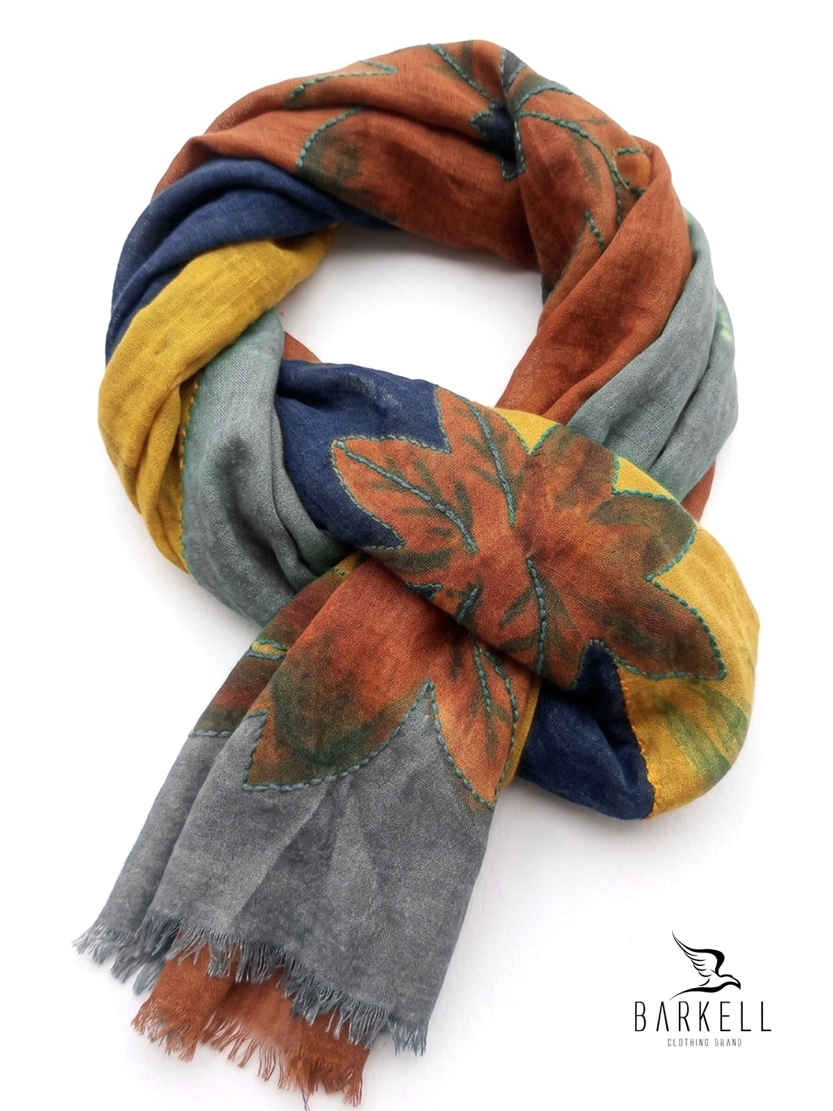 Scarf in High Quality Pure Wool with Embroidered Floral Pattern on Cream Background