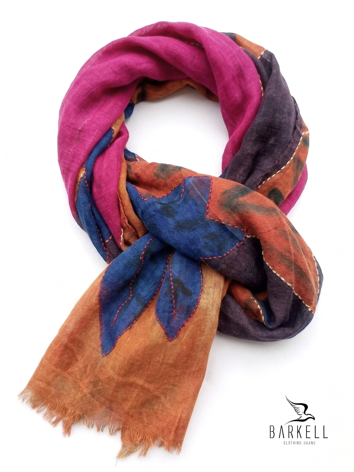 Scarf in High Quality Pure Wool with Embroidered Floral Pattern on Cream Background