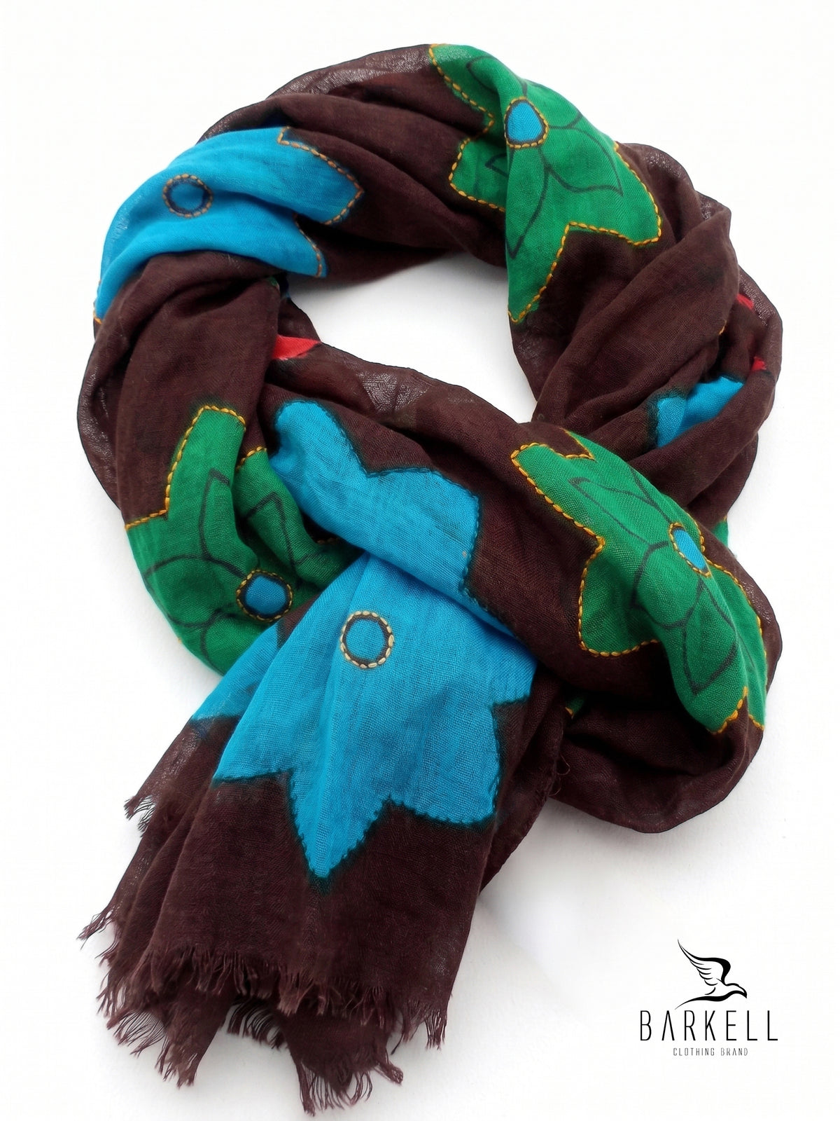 Scarf in High Quality Pure Wool with Embroidered Floral Pattern on Cream Background