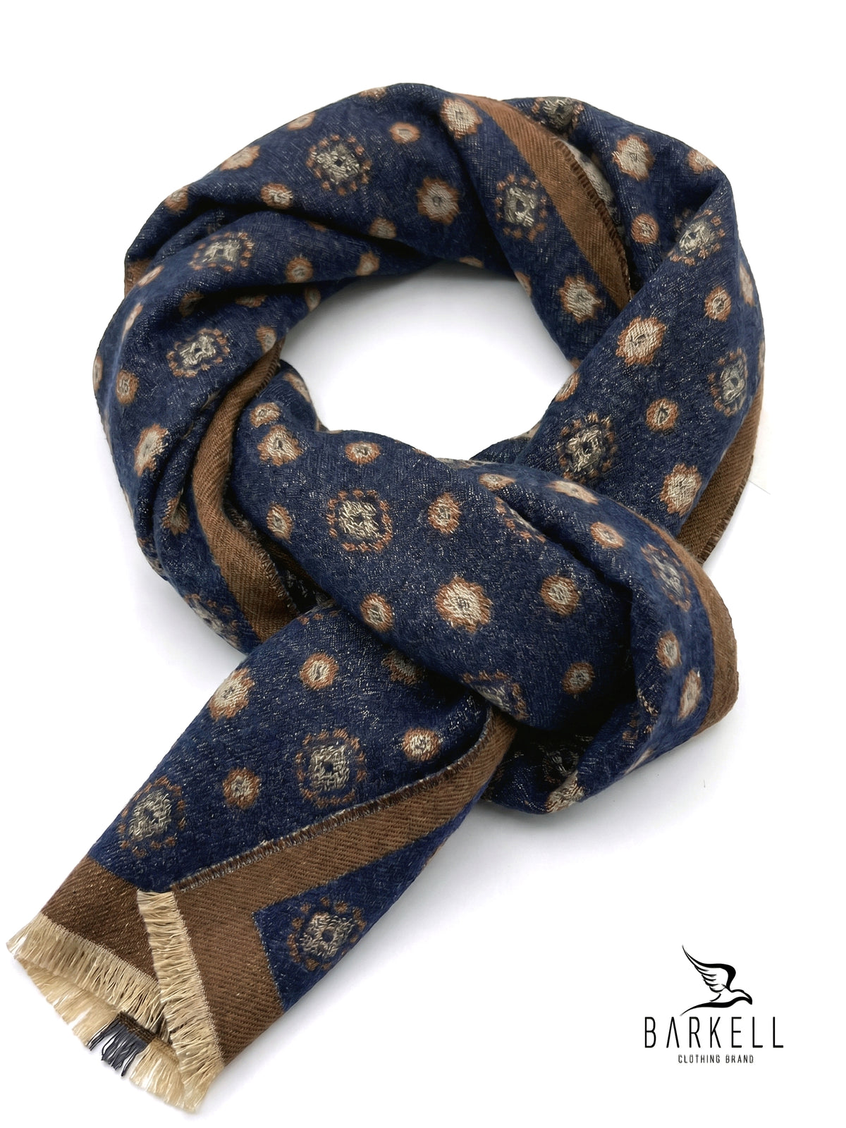 Bufanda de poliviscosa efecto lana con motivo jacquard geométrico sobre fondo azul