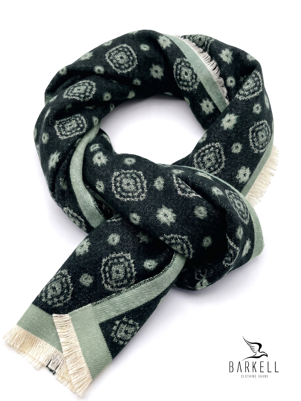 Bufanda de poliviscosa efecto lana con motivo jacquard geométrico sobre fondo verde