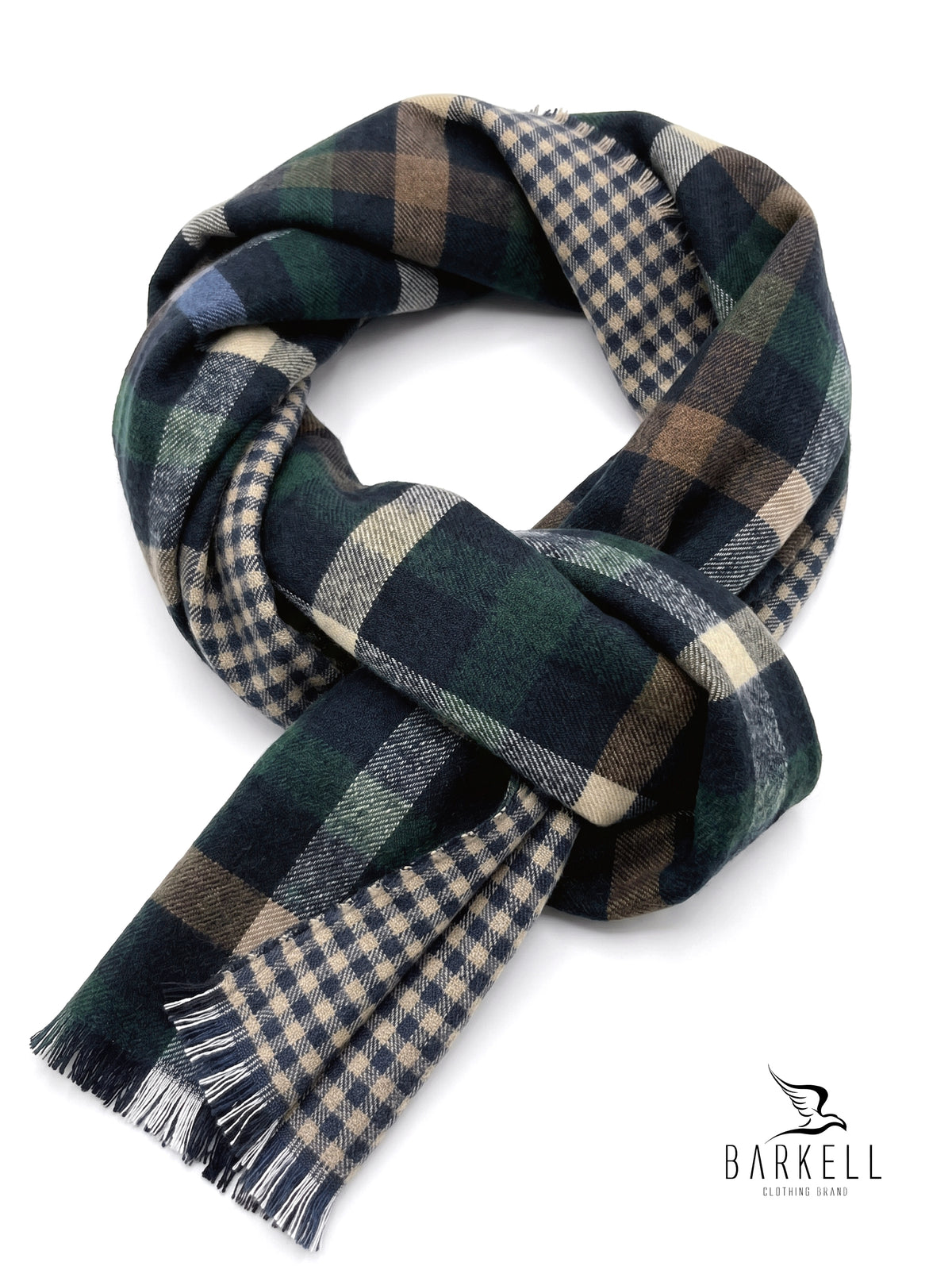 Bufanda de Efecto Lana Poliviscosa con Estampado Jacquard Escocés con Fondo Verde