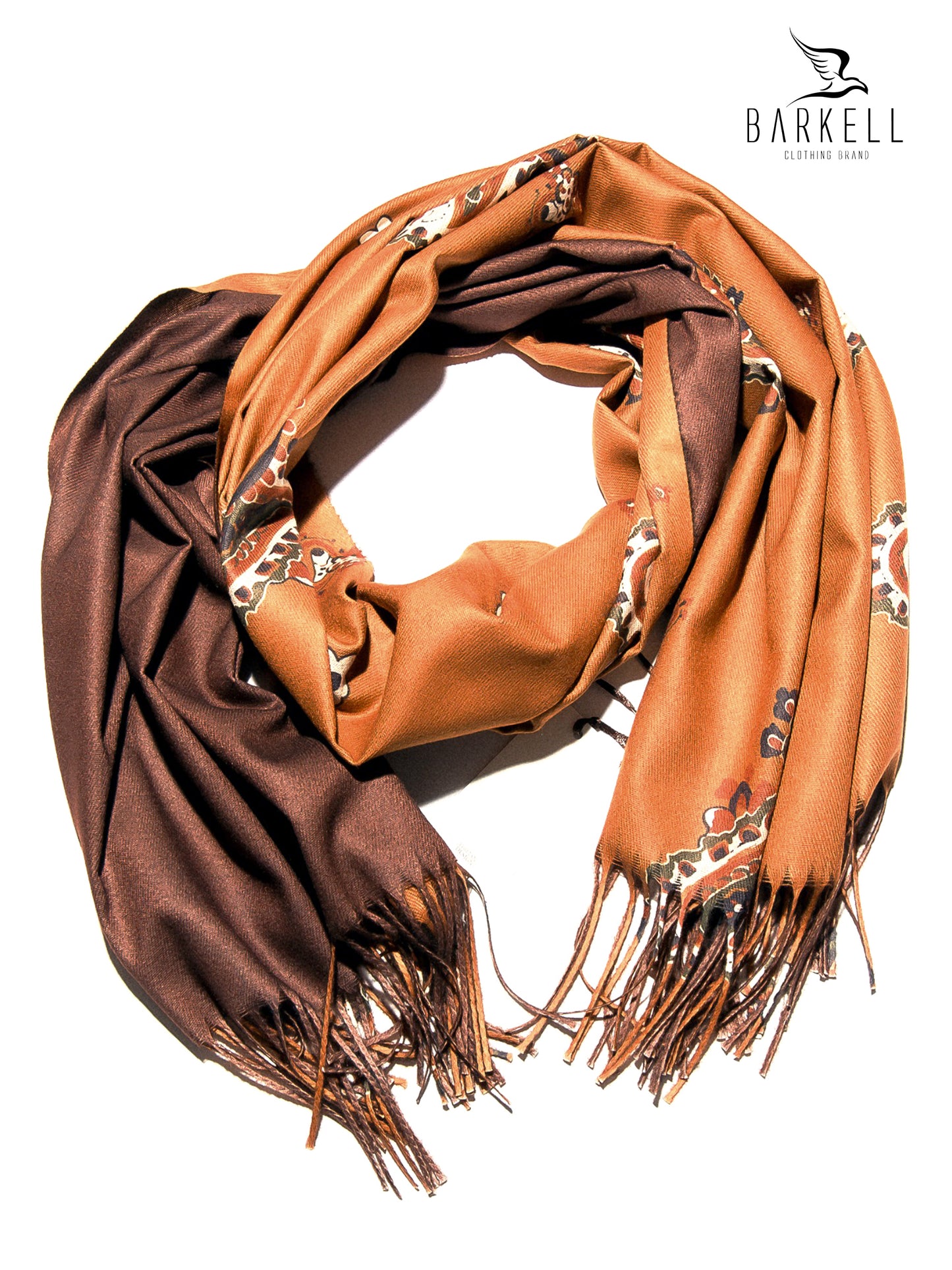 Sciarpa in Lana e 15% di Cashmere di Alta Qualità Fantasia Paisley fondo Marrone