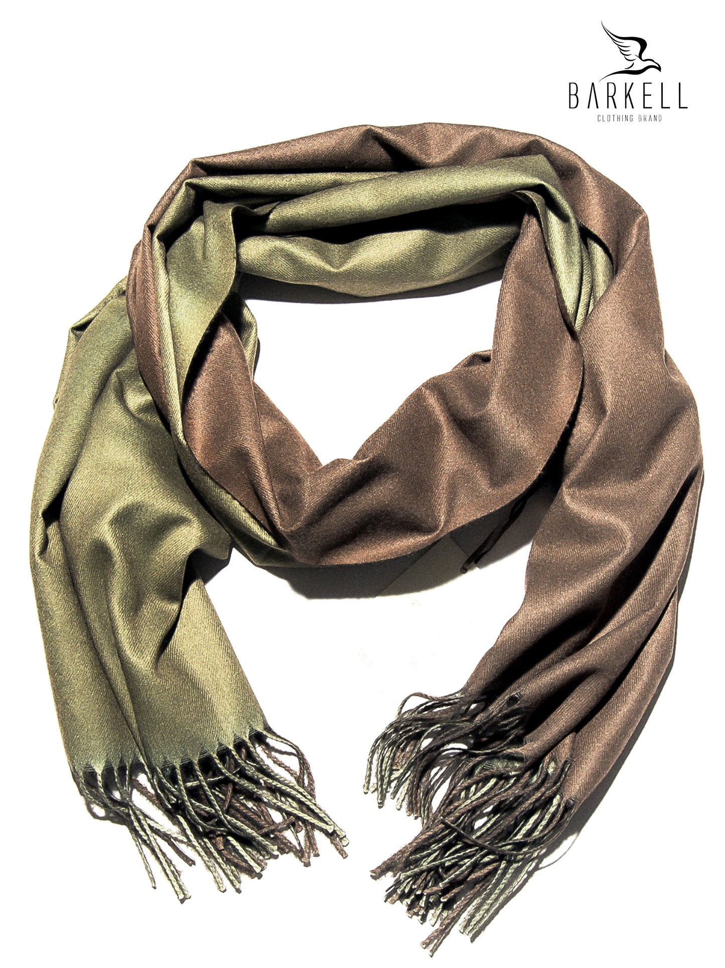 Sciarpa in Lana e 15% di Cashmere di Alta Qualità Bicolore Marrone e Verde